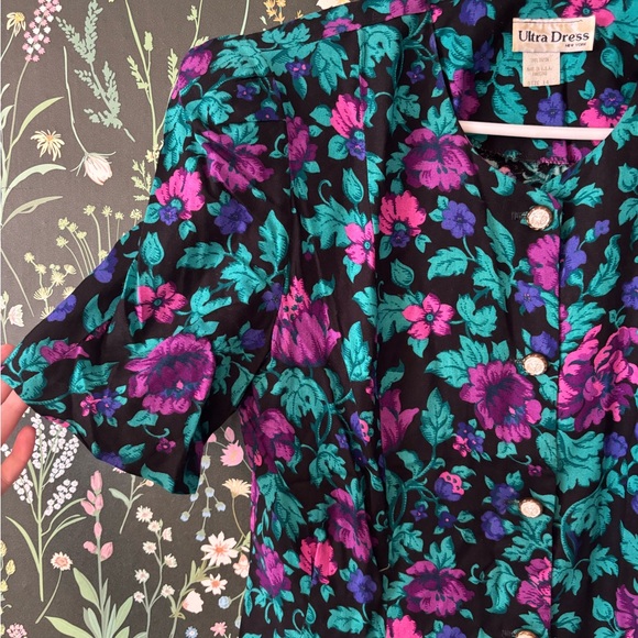VINTAGE 80s/90s Ultra Dress Floral Midi Dress - Picture 3 of 9